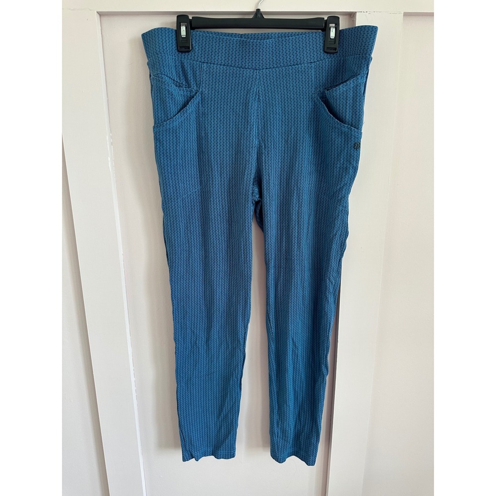 Betabrand Yoga Dress Pants XL Long Blue Geometric Print Pull On Trousers Pockets